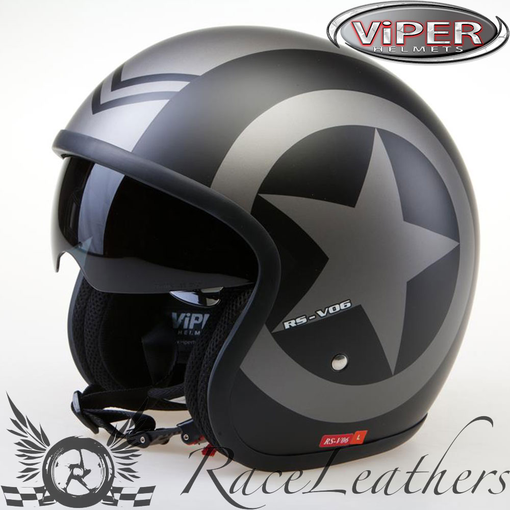 color negro mate Casco de moto Viper RS-V06 Scooter Jet de cara abierta ECE Road LEGAL CRASH GRAPHIC con opci/ón de visera