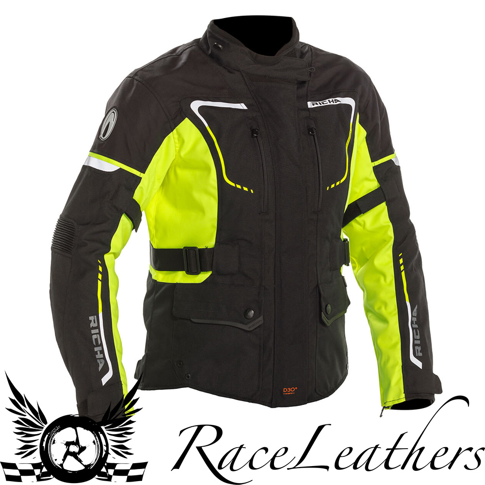 Fluo Black M Richa Phantom Waterproof Textile Motorcycle Jacket D3O Armour
