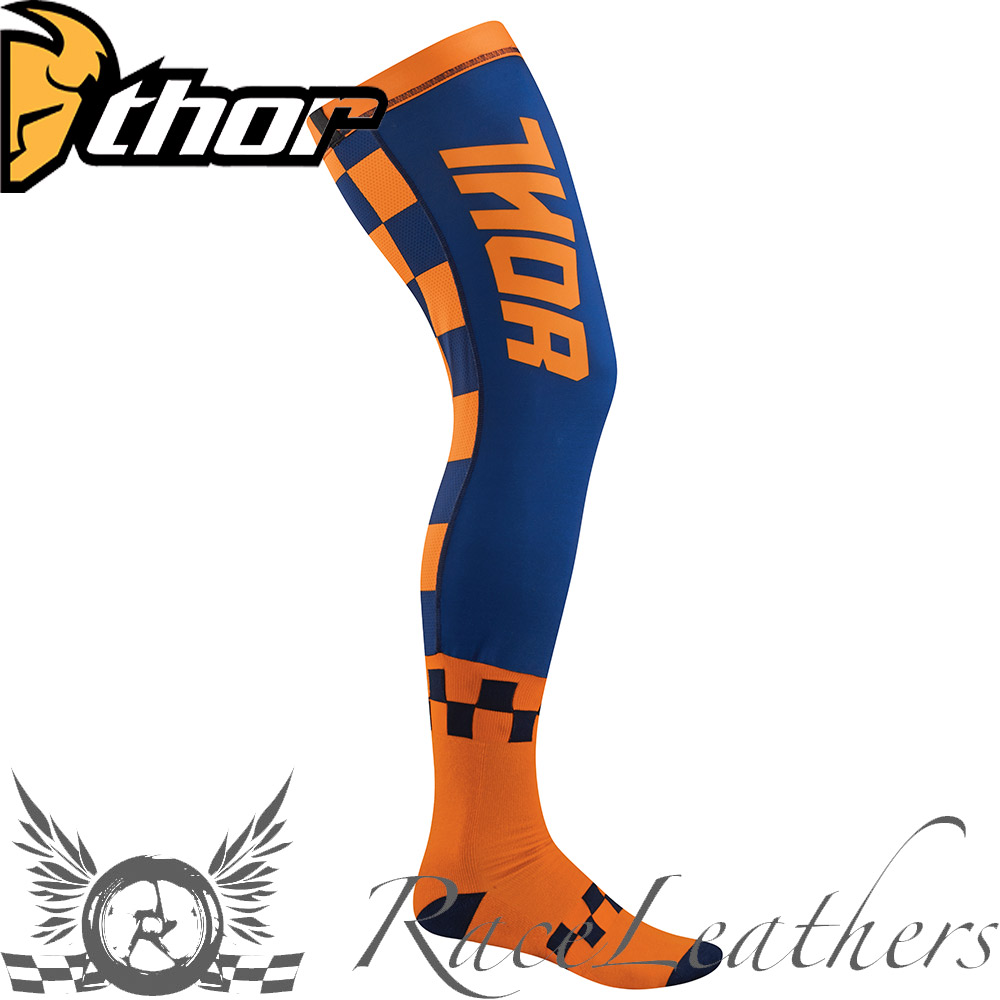 THOR COMPRESSION KNEE BRACE LONG MX MOTOCROSS SOCKS NAVY ORANGE eBay